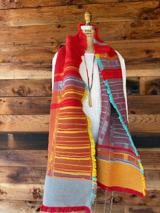 100% cotton scarf - Turquoise & Yellow