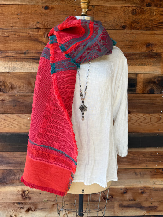 100% cotton scarf - Orange & Teal