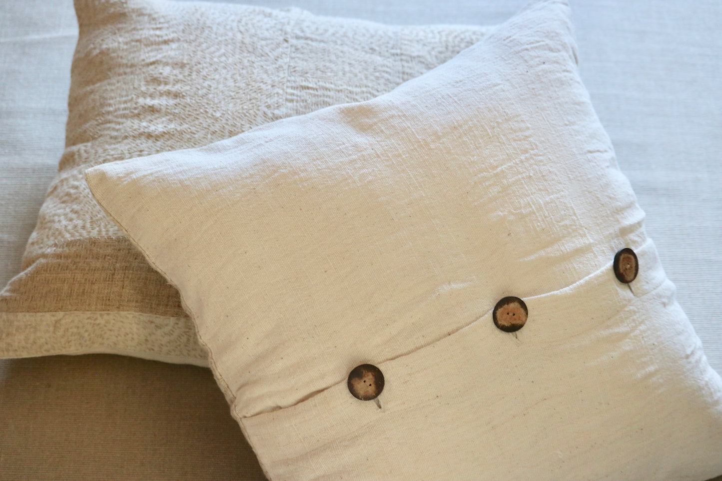 Natural Patchwork Hemp & Cotton Pillow Cover in by Tikkiwallah Market