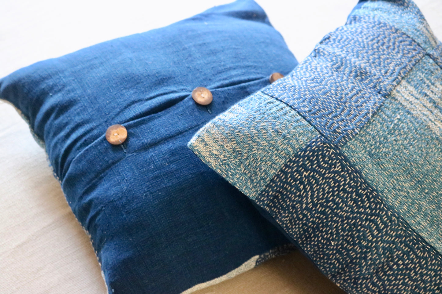 Indigo Patchwork Hemp & Cotton Pillow Cover by Tikiwallah Market