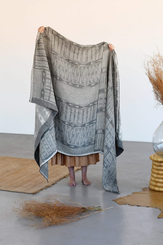 Bed Throw Linen - Charcoal on Natural