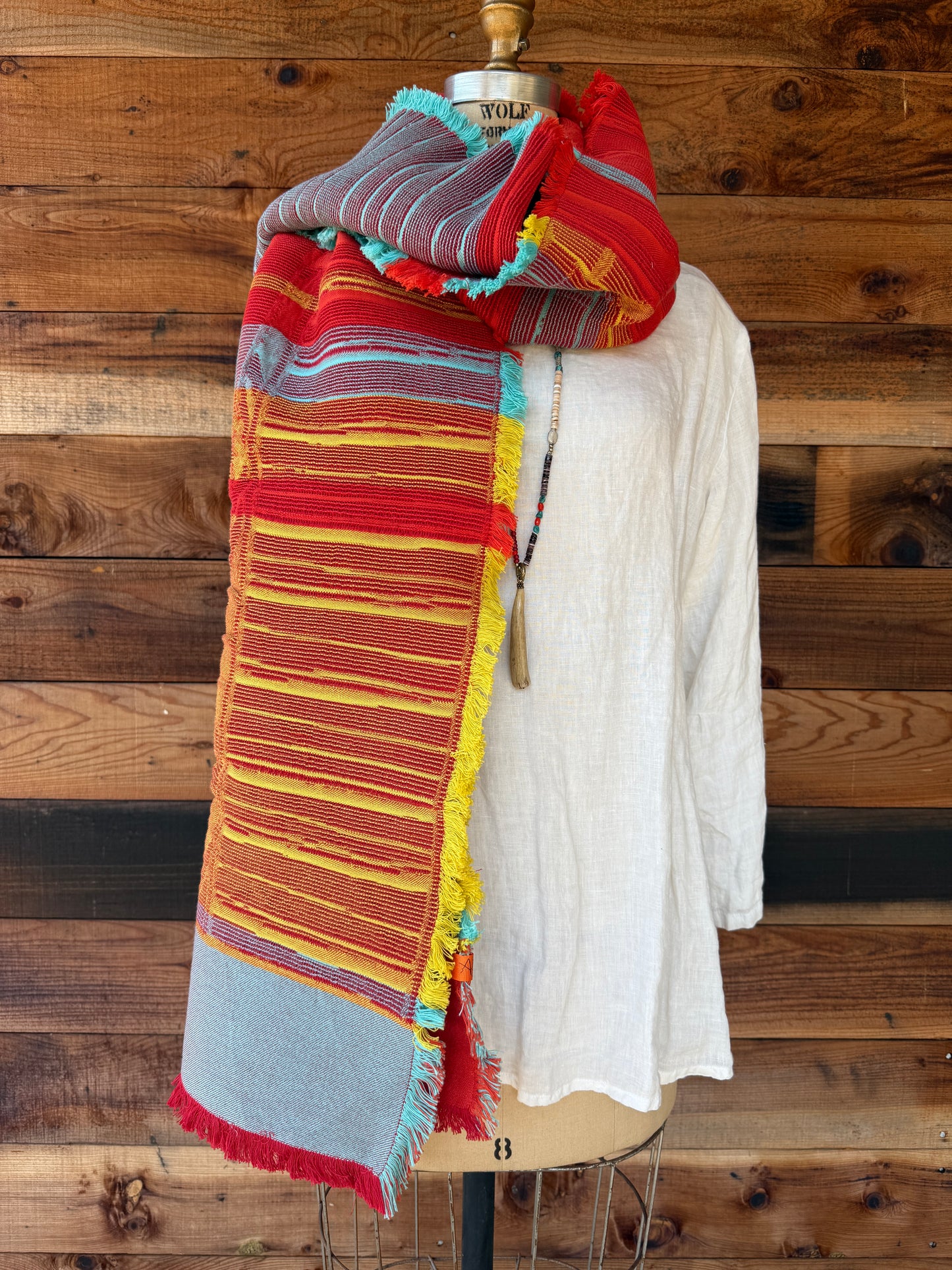 100% cotton scarf - Turquoise & Yellow