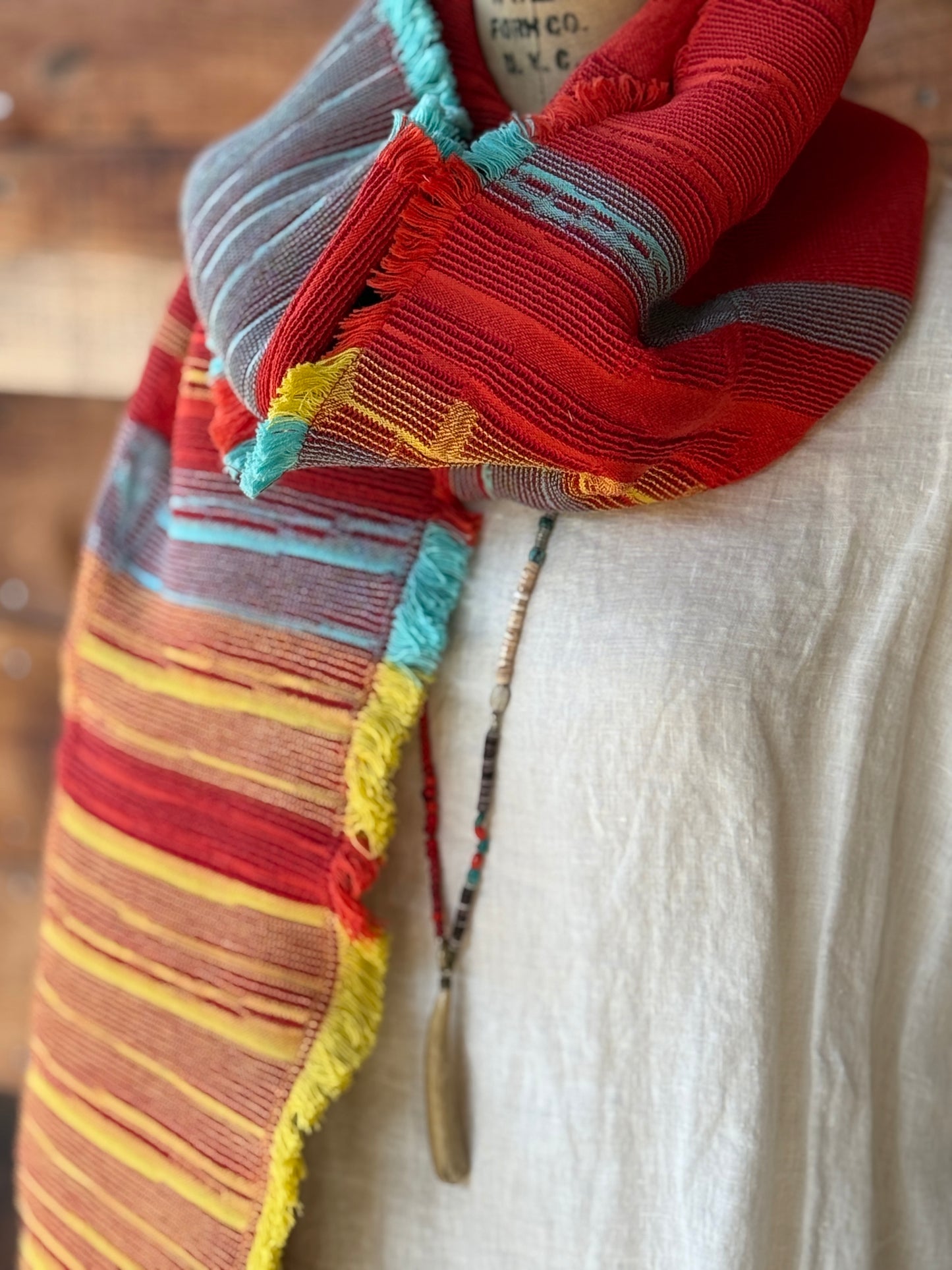 100% cotton scarf - Turquoise & Yellow