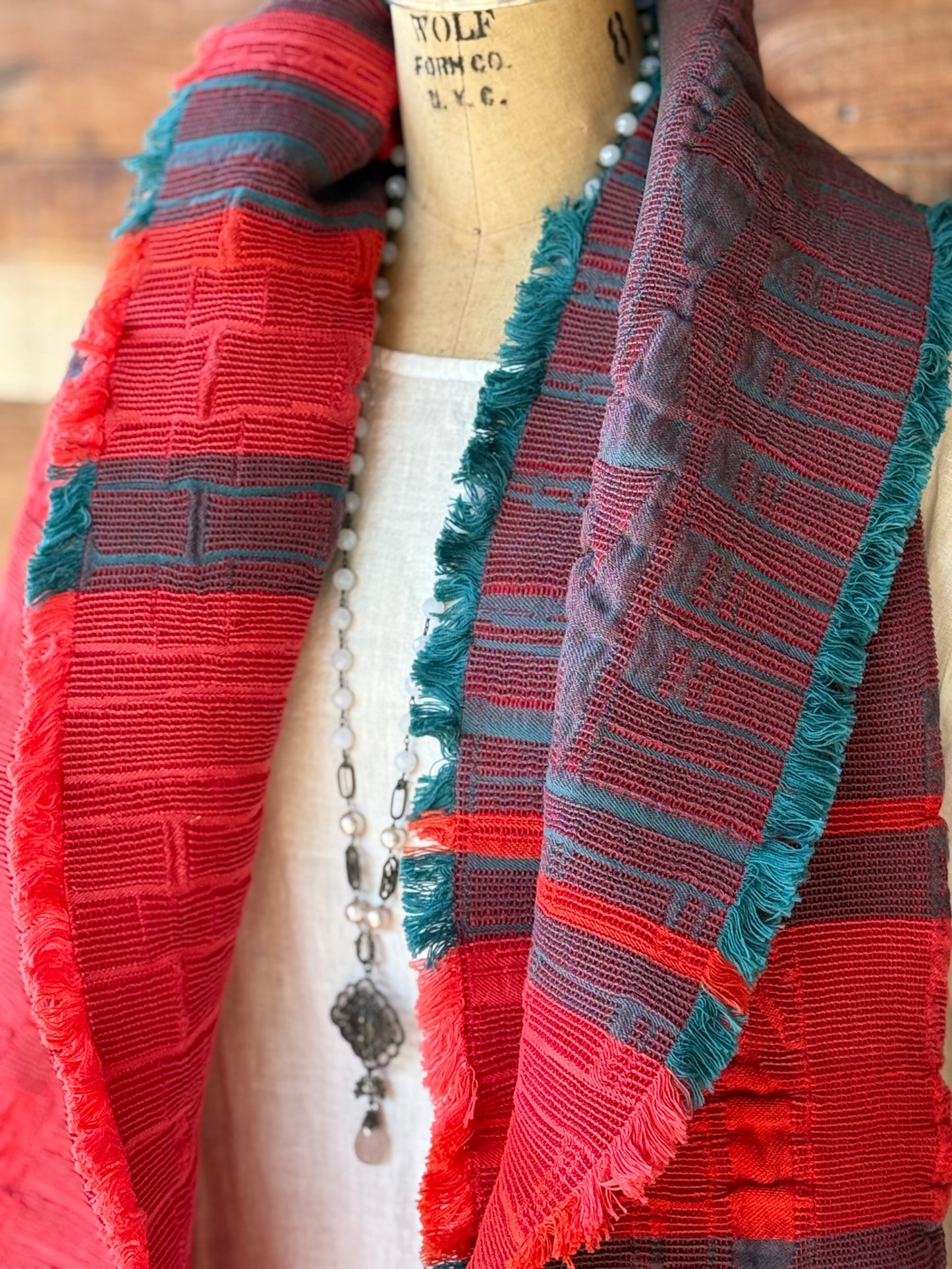 100% cotton scarf - Orange & Teal