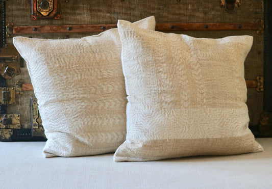 Natural Patchwork Hemp & Cotton Pillow Cover in by Tikkiwallah Market