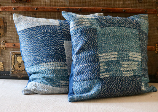 Indigo Patchwork Hemp & Cotton Pillow Cover by Tikiwallah Market